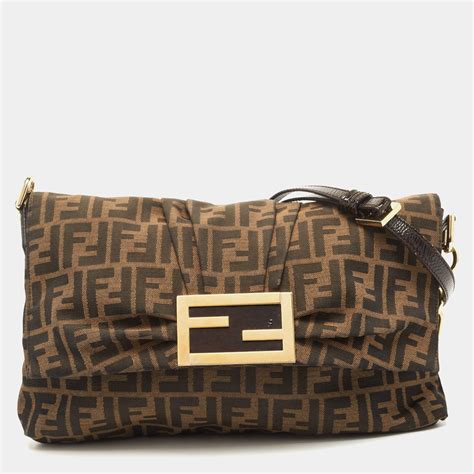 FENDI Zucca Patent Large Mia Shoulder Flap Tobacco